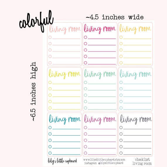 Clean The Living Room Blank Checklist Planner Stickers Living Room Cleaning Stickers Zone Cleaning Cleaning Planner Stickers L0g3 4