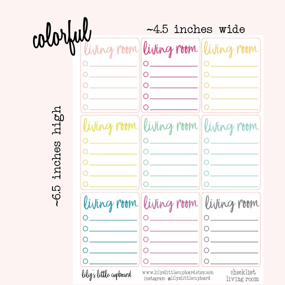 Clean The Living Room Blank Checklist Planner Stickers Living Room Cleaning Stickers Zone Cleaning Cleaning Planner Stickers L0g3 4