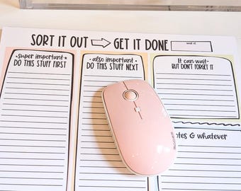 Sort It Out, Get It Done Mouse Pad Notepad | Brain Dump Desk Pad | Cute To Do List Notepad | Time Management Tools | Productivity Notepad