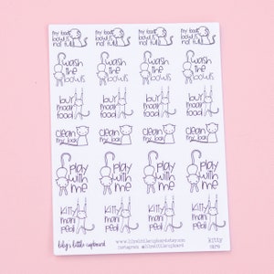 Kitty Care Planner Stickers | Cat Planner Stickers | Litterbox Stickers | Trim Claws | Buy Cat Food Stickers | Pet Care Stickers | Chores