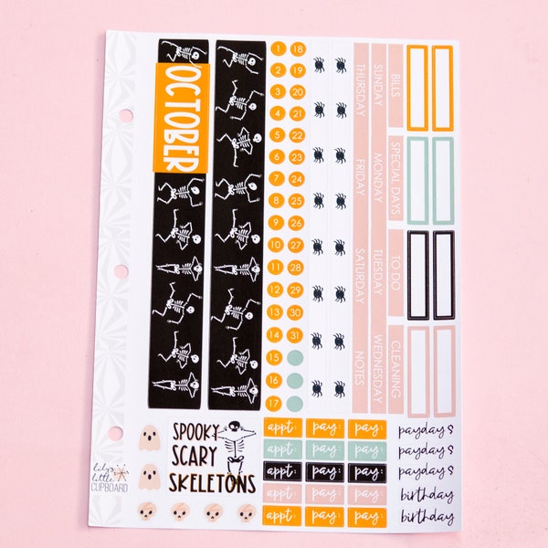 Simple Monthly Kit in Spooky Skeletons | Choose Your Month Sticker Kit | Monthly Spread Planner Kits | Monthly Planner Sticker Kits