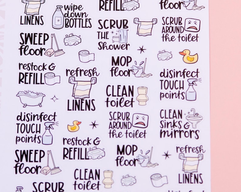 Sweeping Sticker Let's Clean the Bathroom Sampler Planner Stickers | Chores and ...