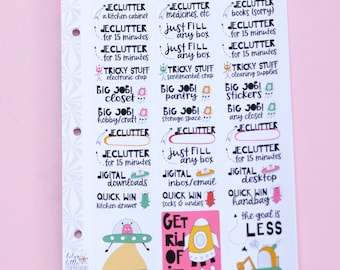 Expanded Declutter Challenge Planner Stickers | Cleaning Neutral Planner Stickers | Decluttering Script Stickers | Typography