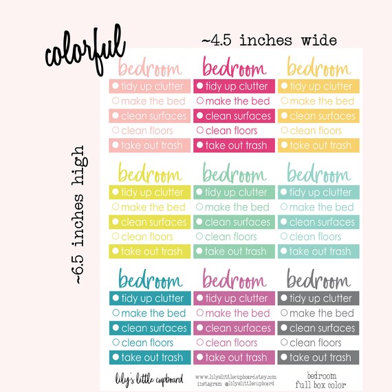 Clean The Bedroom Checklist Planner Stickers Bedroom Cleaning Stickers Zone Cleaning Stickers Cleaning Planner Stickers L0e1 2