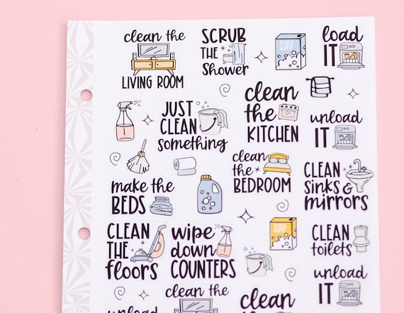 Household Chores Sampler Planner Stickers | Weekly Cleaning Script Stickers | Cute Cleaning Stickers | Functional Cleaning Deco Stickers