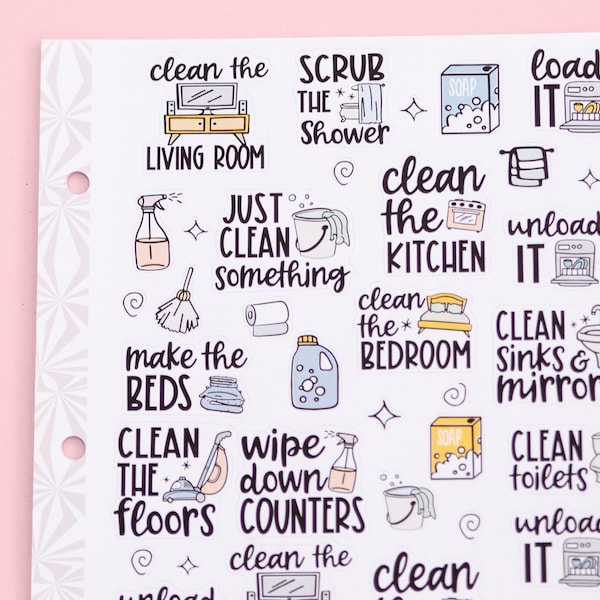 Household Chores Sampler Planner Stickers | Weekly Cleaning Script Stickers | Cute Cleaning Stickers | Functional Cleaning Deco Stickers