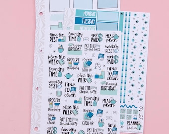 Monochrome Collection in Bluish | Functional Planner Stickers | Typography Scripts Planner Stickers | Weekly Planner Sticker Kit