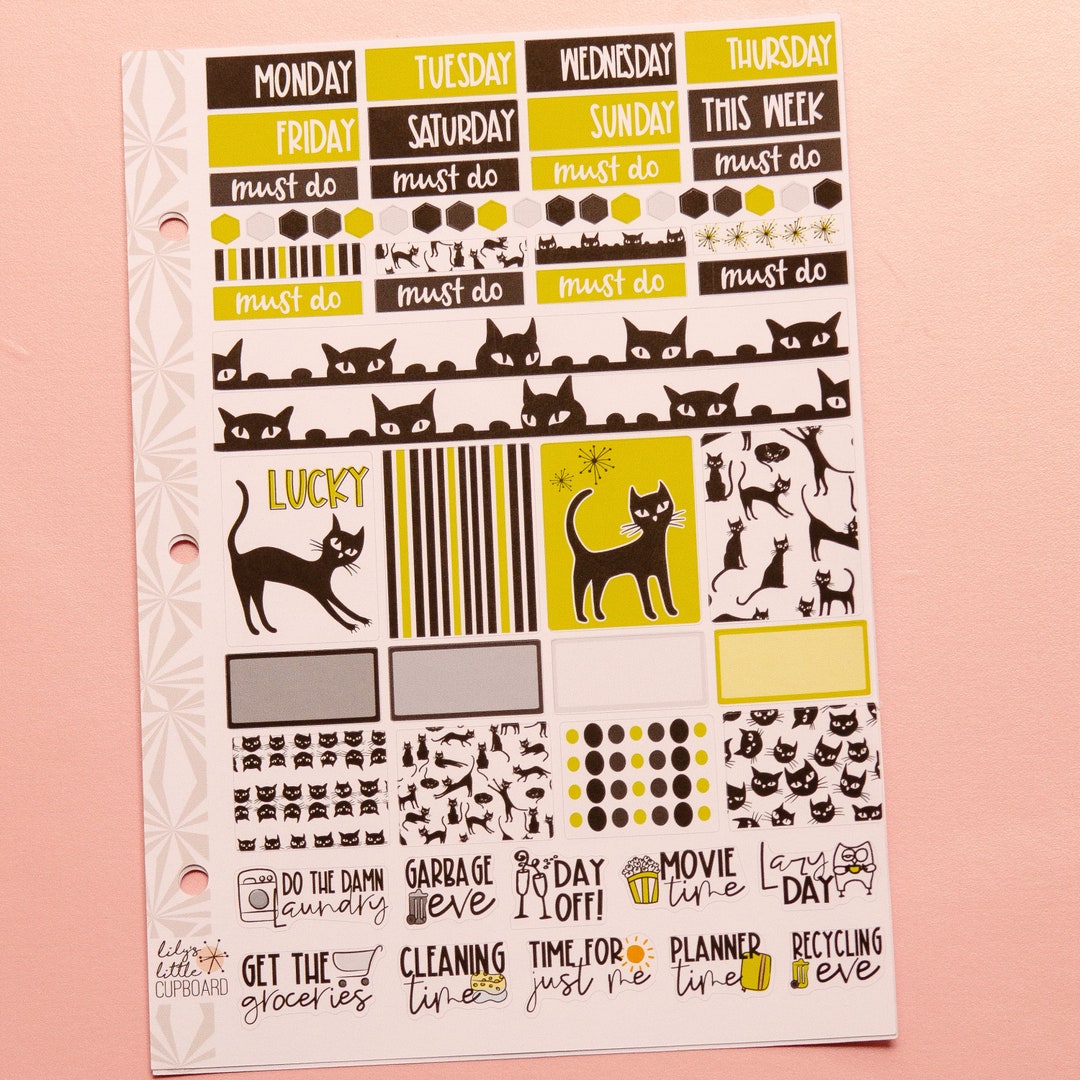 Hobonichi Cousin Weekly Sticker Kit in Black Cat | A5 Weekly Planner ...