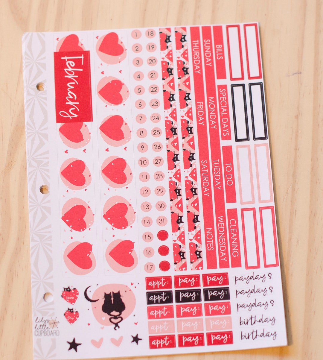 Hearts Monthly Planner Sticker Kit: Mini Binder Punched - Etsy