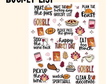 Thanksgiving To Do List Planner Stickers | Fall Bucket List Stickers | Thanksgiving Bucket List Planner Stickers (L_06)