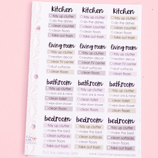 Cleaning Full Box Checklist Stickers | Zone Cleaning Stickers | Zone Cleaning Checklist Planner Stickers | Functional Stickers