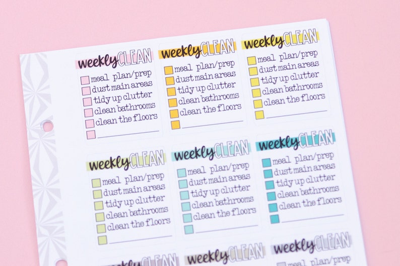 Weekly Cleaning by the Task Full Box Checklist Stickers | Zone Cleaning ...