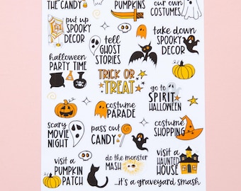 Spooky To Do List Planner Stickers | Ghost Doodle Stickers | Halloween Bucket List Planner Stickers | Little Planner Stickers (L_6)