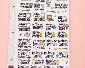 Any Grade Back to School Planner Stickers | School Planning Script Stickers | School Sampler Sticker Sheet | Functional School Stickers