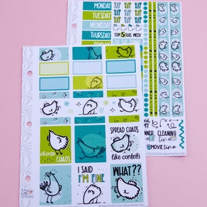 Simple Weekly Kit in Chaos Chickens | Spring Weekly Planner Sticker Kit | Chickens Two-Page Sticker Set | A la Carte Mini Kits | Spring