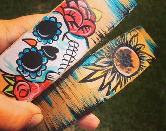 Hand Painted Sugar Skull Leather Belt Day of the Dead Western Belt Unique Cowgirl Gift Custom Skull Belt for Her
