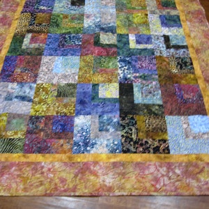 Throw size multicolor batik quilt FREE SHIPPING