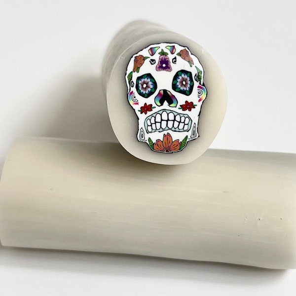 Sugar Skull Raw Polymer Clay Cane, Millefiori, nail art