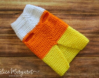 Candy Corn Dog Sweater | Small Breed | Crochet | Dog Costume | Halloween Theme | Dachshund | Chihuahua | Seasonal Item