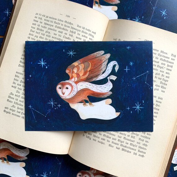 Owl Delivery A6 Postcard Etsy