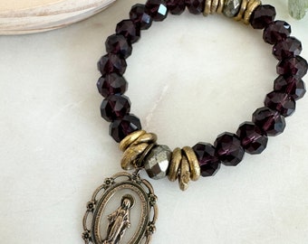 Catholic Rosary Prayer Bracelet | Purple Crystal Double Decade | Miraculous Medal | Mother Mary | Blessed Mother | Virgin Mary | Jewelry