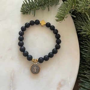 Black Matte Onyx Rosary Prayer | Signature Double Decade | Miraculous Medal | St Benedict | Protection | Gold Silver | Blessed Mother