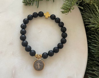 Black Matte Onyx Rosary Prayer | Signature Double Decade | Miraculous Medal | St Benedict | Protection | Gold Silver | Blessed Mother