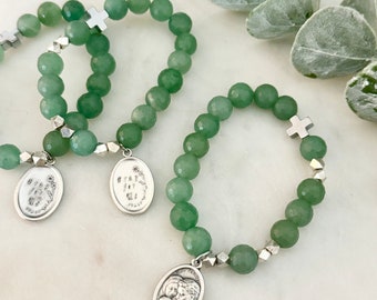 Holy Family | Give Love + Blessings Rosary Prayer Bracelet | Semi Precious Stones | Green Jade |  Silver | Jesus | Trust | Protection