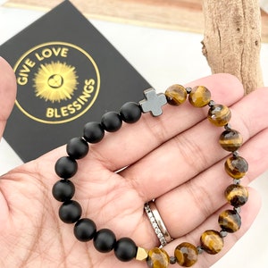 Men&#39;s Black Matte Onyx | Brown Tiger Eye | Gunmetal Hematite | Modern double decade rosary bracelet