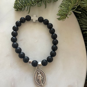 Black Matte Onyx Rosary Prayer | Signature Double Decade | Miraculous Medal | St Benedict | Protection | Gold Silver | Blessed Mother