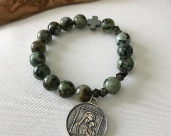 Give Love And Blessings Green African Turquoise | Rosary Bracelet | Silver |Our Lady Of Perpetual Help | Virgin Mary | Sacred Heart Of Jesus