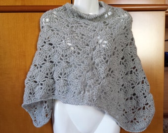 Wool Poncho pearl gray crochet