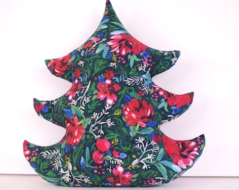 One Large Green and Red Poinsettia Christmas Tree Pillow - Small tree not included.