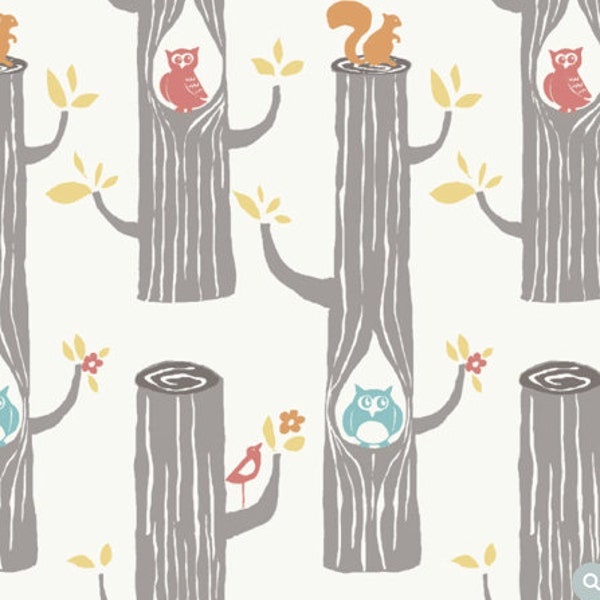 Birch Fabrics - Woodland Friends Cream from the Circa 52 Collection by Monaluna - 100% Quilt-Weight Poplin - Organic Cotton Fabric