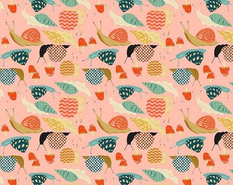 Dear Stella - Snails Peach from Flora & Fauna Collection - 100% Cotton Quilter Weight