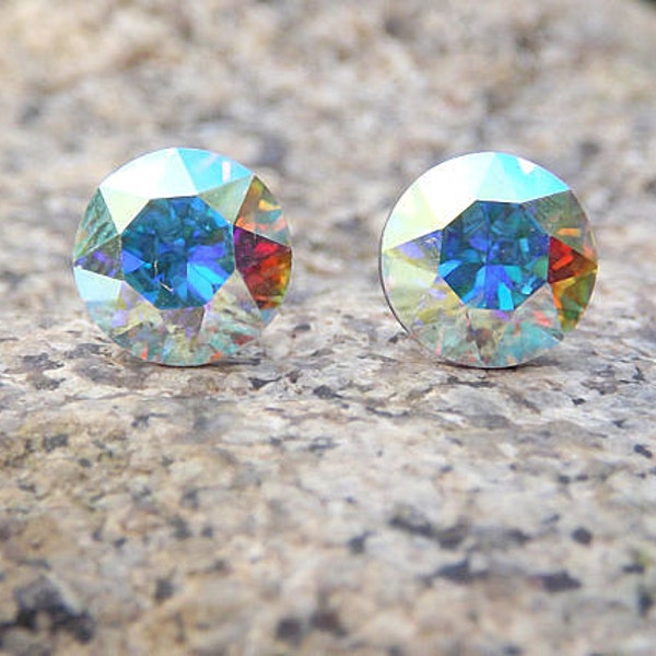 Aurora Borealis Stud Earrings Swarovski Crystal Earrings Rainbow Sugar Sparklers Studs Rhinestone Studs Gift For Her Mom