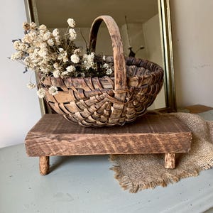 Rustic Primitive Four Leg Low Wooden Stool, Small Farmhouse Kitchen Riser, Folk Art Twig Branch Furniture