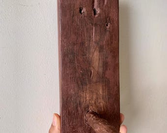 Early Primitive Style Wood Peg Rack, Grungy Salmon Red Paint, Farmhouse Wall Decor, Herb Drying Rack, 19 c. American Lantern Hanger