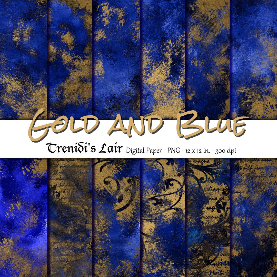 Gold and Blue Digital Paper, Printable Scrapbook Paper - Etsy