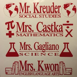 Custom School teacher name and subject door decal