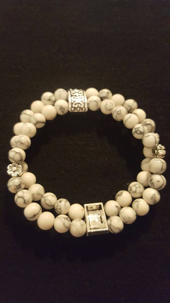 Double Strand White Marble Beaded Bracelet Etsy Singapore