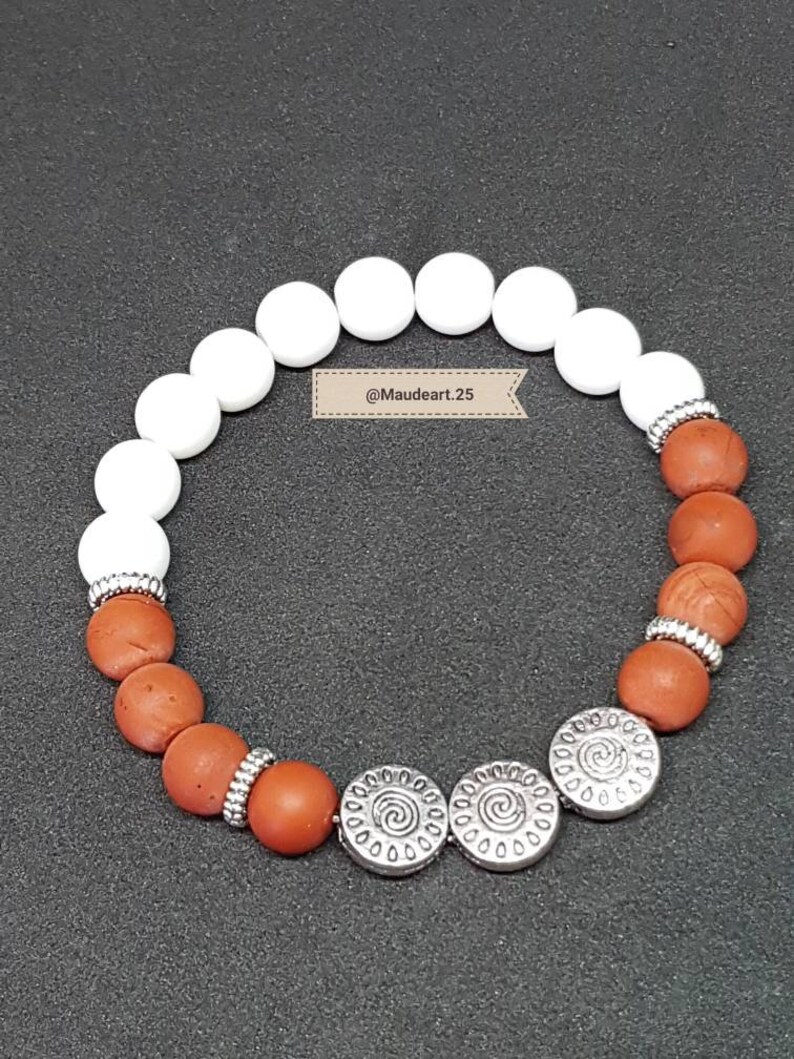 Matte Poppy Jasper and Frosted White Stone Beads Bracelet Etsy Canada
