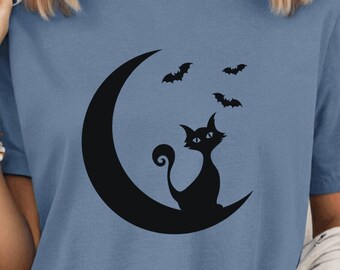 Spooky Black Cat Halloween Tee: Atomic Cat Comfort Colors Unisex T-Shirt