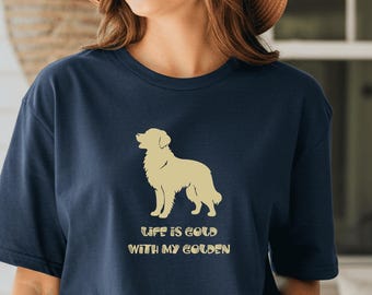 Golden Retriever Mama Papa Komfort Farben 1717 Unisex T-Shirt, Hundebesitzer Bekleidung, Das Leben ist Golden T-Shirt, Tier Enthusiast Shirt