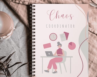 Chaos Coordinator Spiral Notebook with Document Pocket, Perfect for Organizing, Gift for Managers, Students, Planners, Journals
