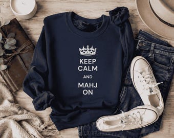 Mahjong Sweatshirt | Keep Calm and Mahj On | Gildan 18000 Unisex Crewneck