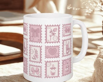 Pink Stamp Coquette Ceramic Mug, 11oz, 15oz - Gift for Her, Coffee Cup, Tea Lover's Gift, Kitchen Decor, Office Mug