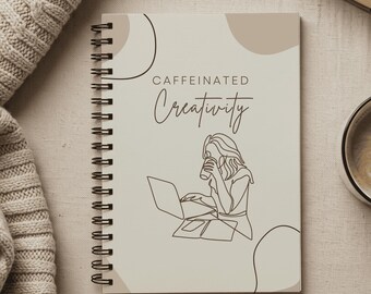 Caffeinated Creativity Ruled Spiral Notebook with Document Pocket for Writers, Artists, Students, Journal Lovers, Gift for Coffee Lovers