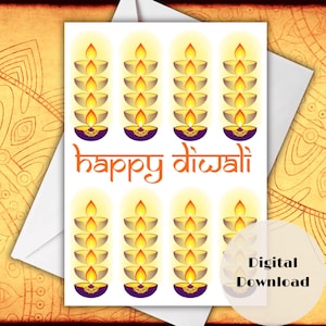 Deepavali Greetings, Happy Diwali Card with Diya Design, Subh Deepawali Wishes, Printable 5x7 Greeting Card with Envelope Template
