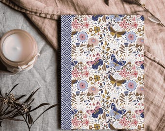 Cottagecore Floral Hardcover Journal with Matte Finish | Pink Flowers and Butterflies